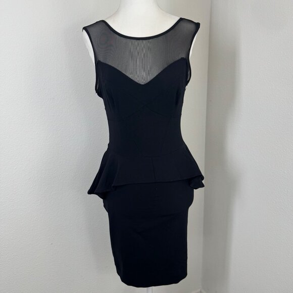 2B Bebe Black Stella Peplum Mini Dress Size XS Stretch Sleeveless Cocktail - Picture 1 of 13